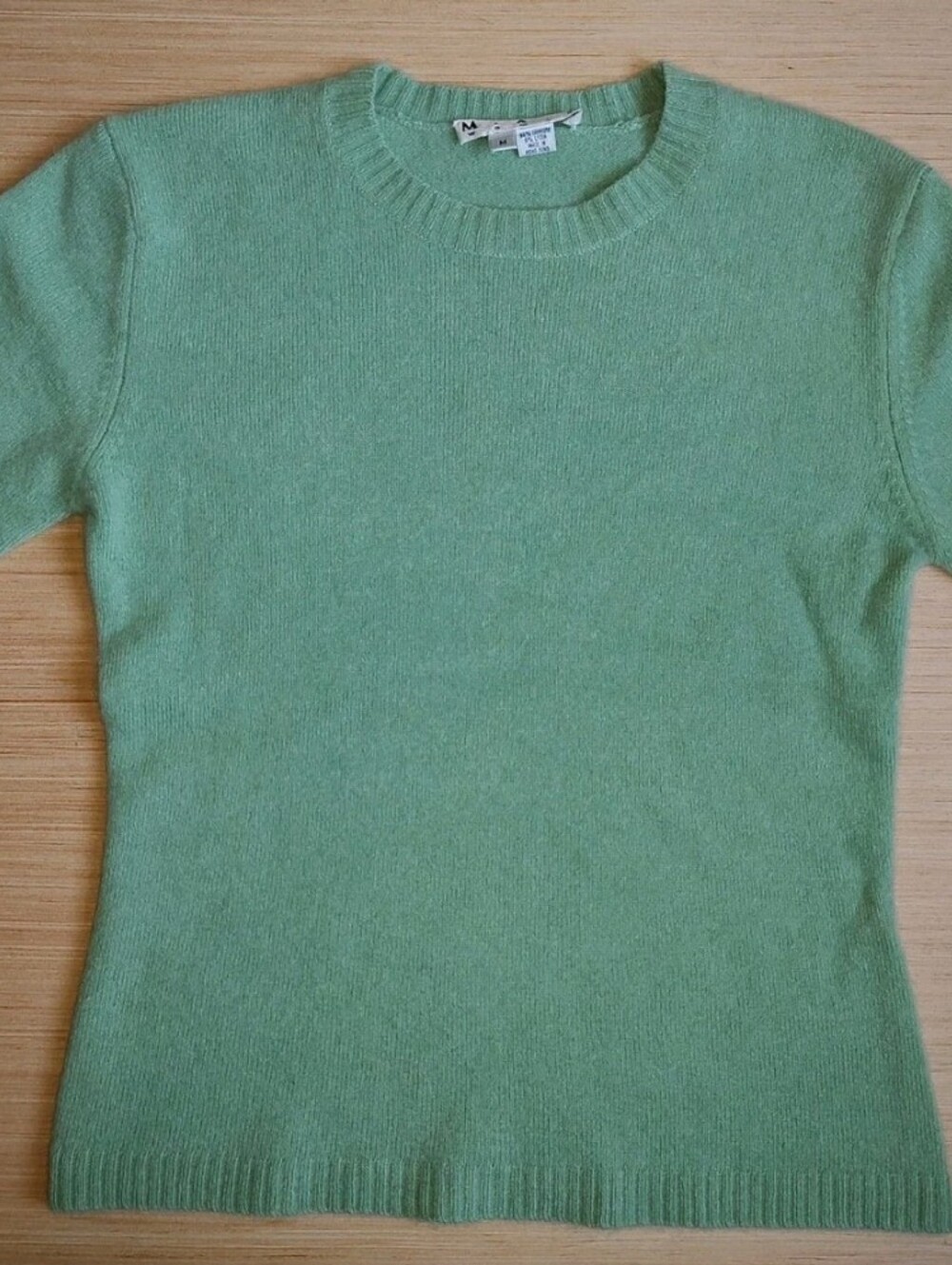 MAD M.A.D. 100% Cashmere Pullover Sweater Green Knit 3/4 Sleeve Mint Crew Neck M - Picture 1 of 16